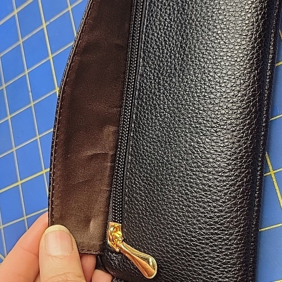 Black Textured 8" x 4.5" x 0.5" Wristlet with Gold Accents - Picture 2 of 8